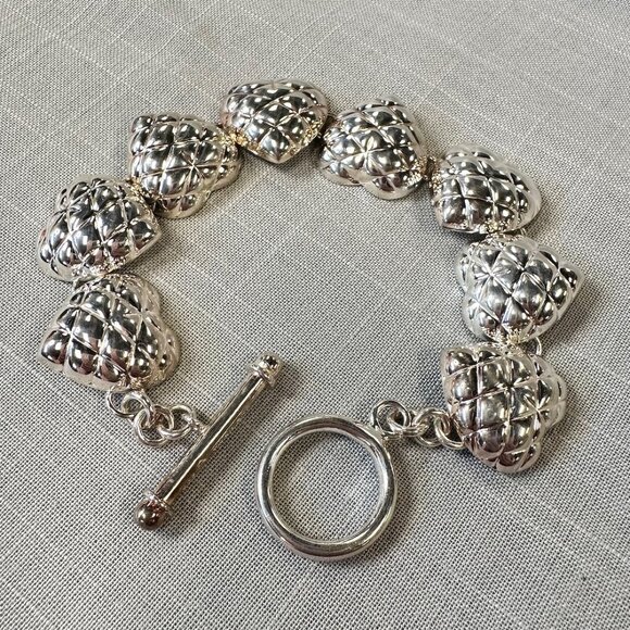 Sterling Silver Thailand Puffy Heart Bracelet - Picture 14 of 14